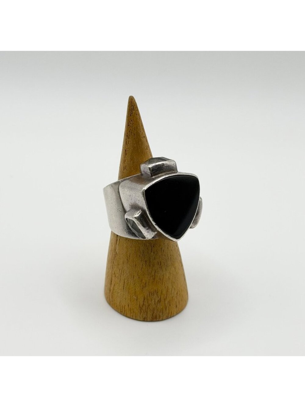 Sterling Silver 925 Ring With Black Onyx & Clear Crystals Size 8.5